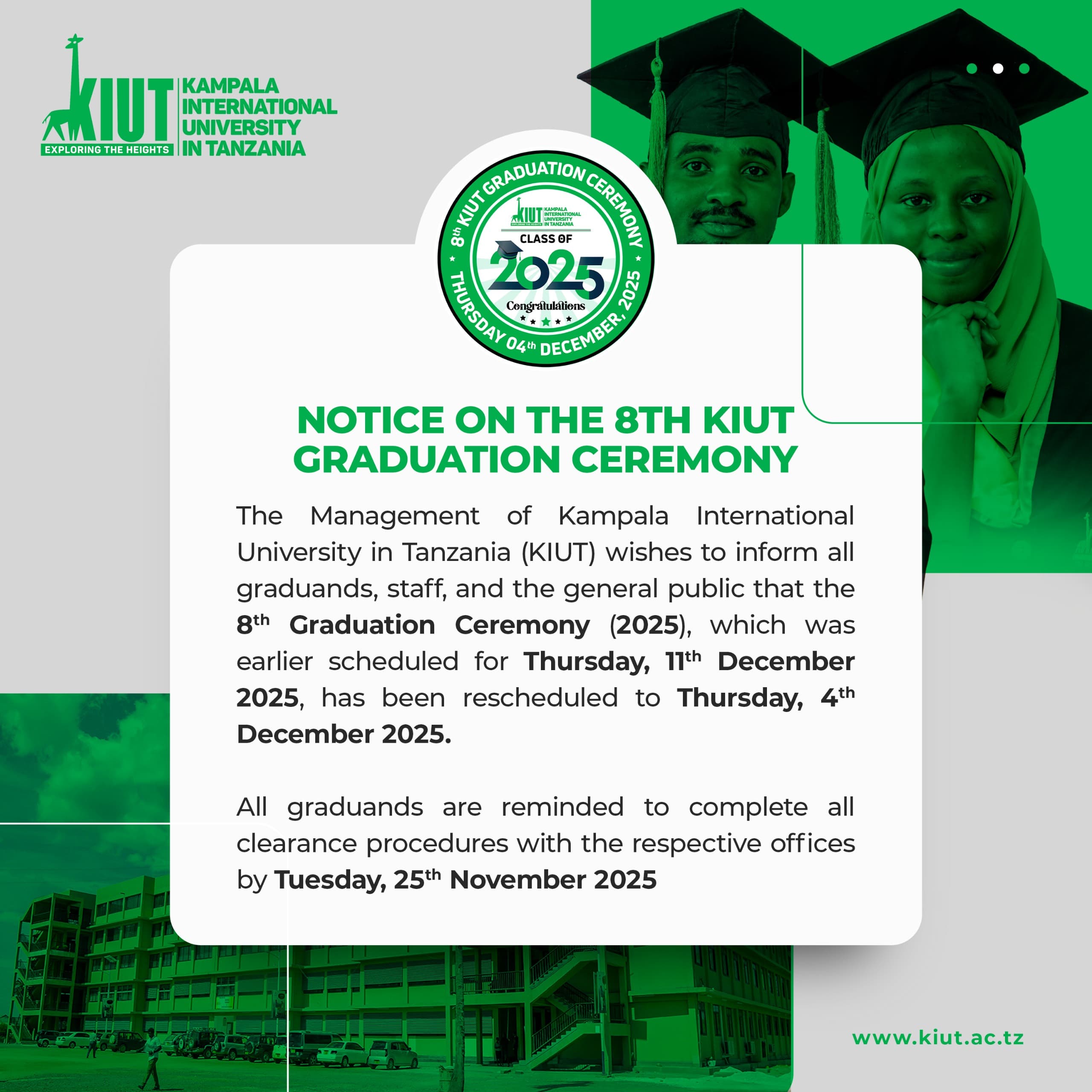 Notice on the 8th KIUT Graduation Ceremony