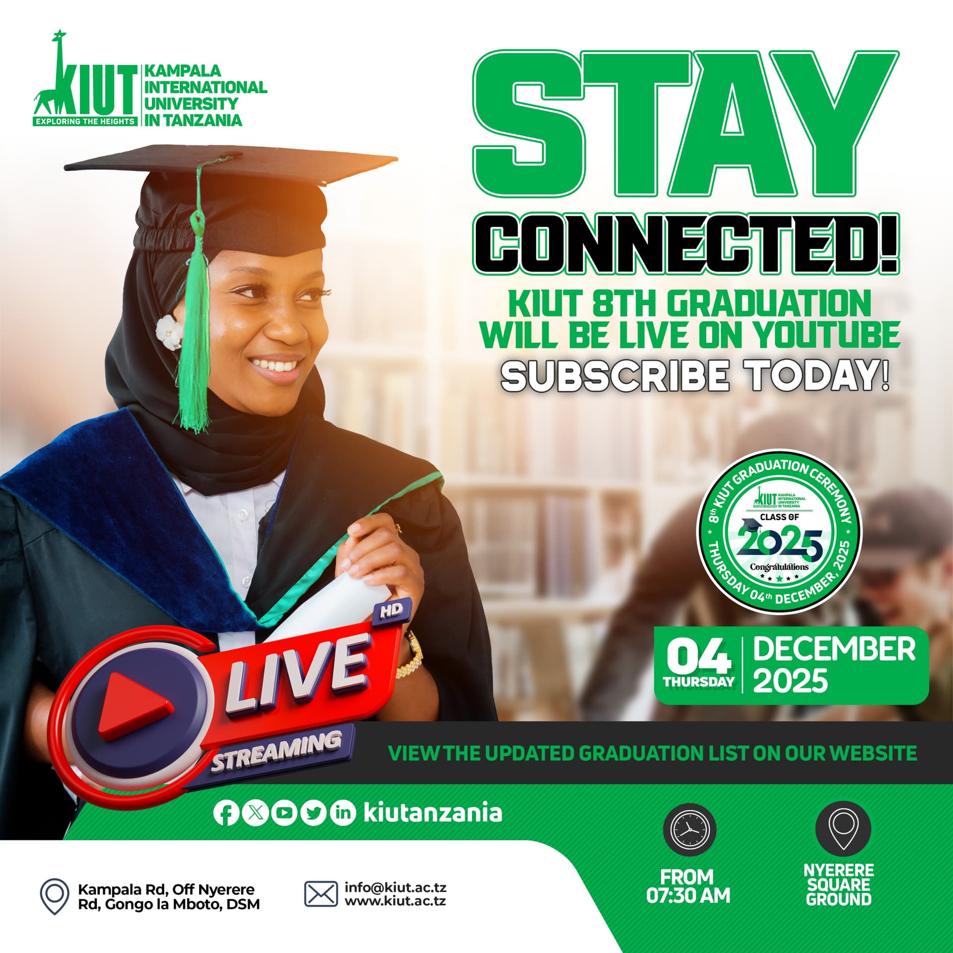 Stay Connected! KIUT 8th Graduation will be Live on Youtube.